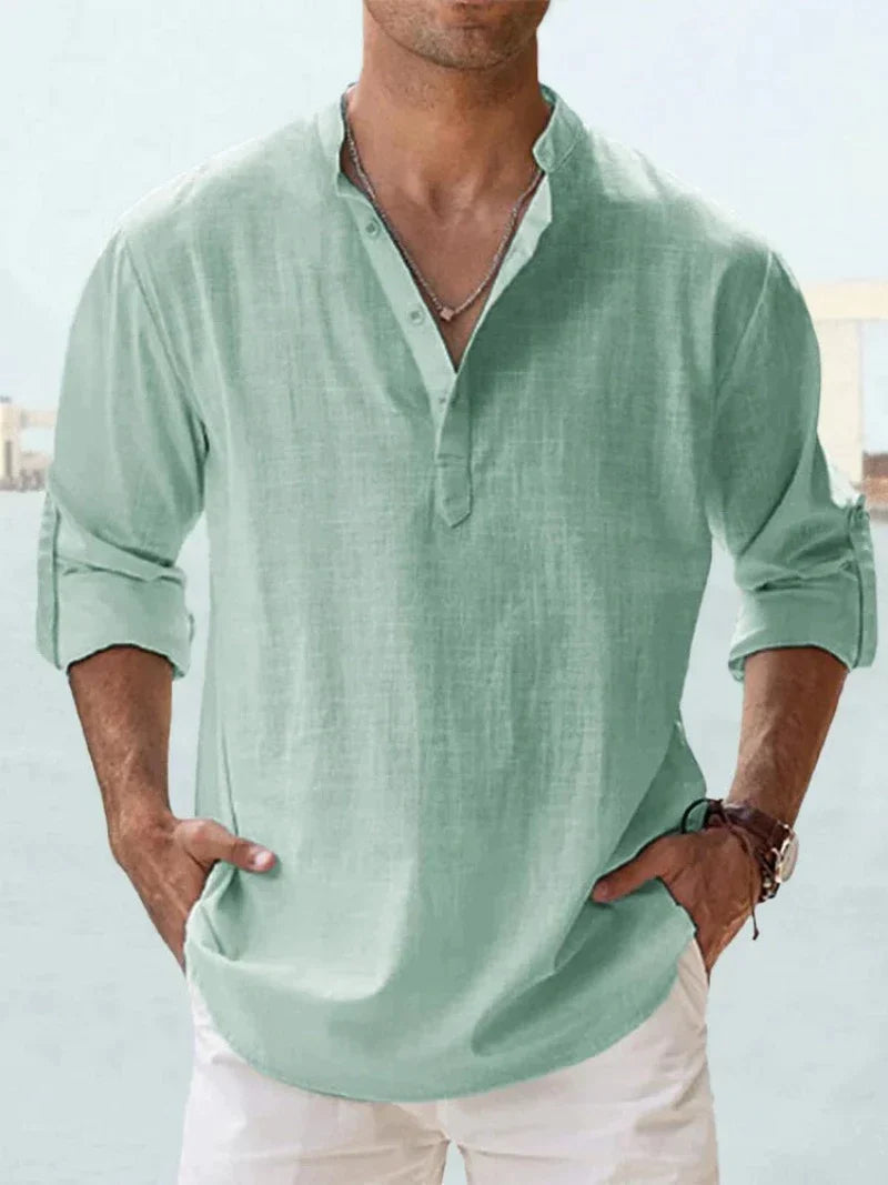 Men's Long-Sleeve Fold-Down Collar Shirt