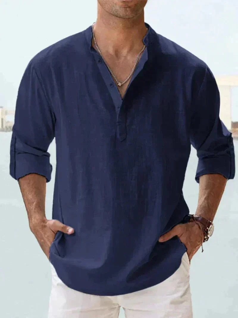 Men's Long-Sleeve Fold-Down Collar Shirt