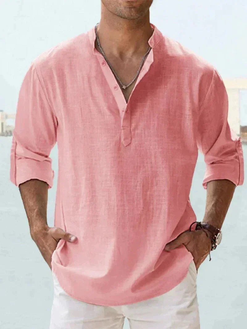 Men's Long-Sleeve Fold-Down Collar Shirt