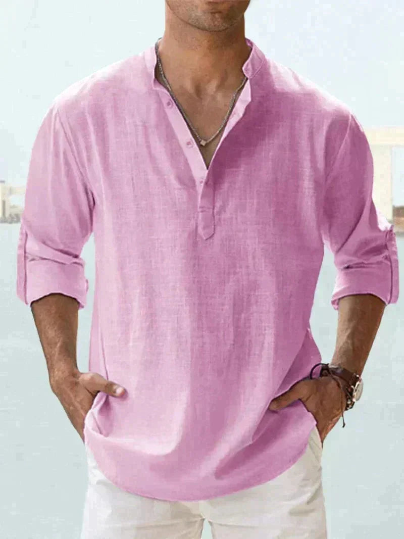 Men's Long-Sleeve Fold-Down Collar Shirt