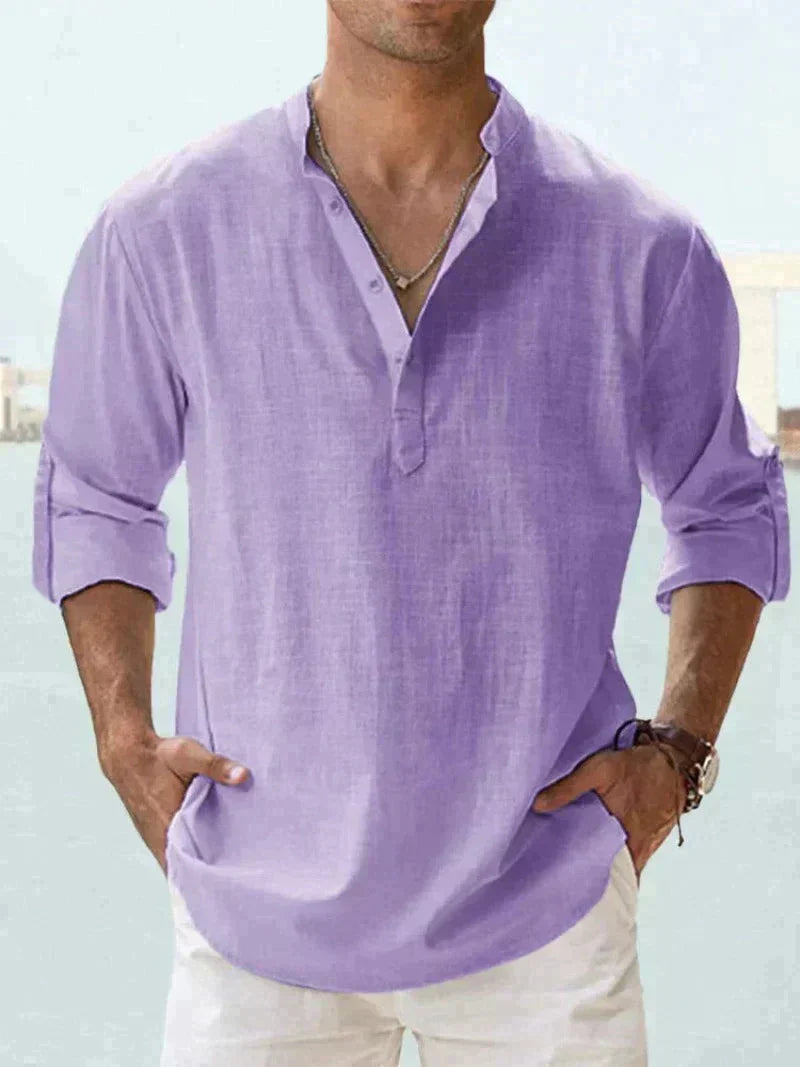 Men's Long-Sleeve Fold-Down Collar Shirt