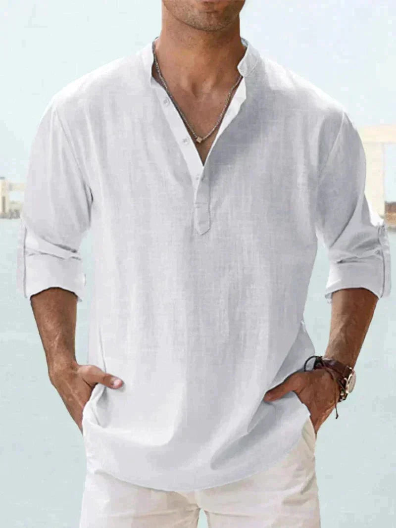Men's Long-Sleeve Fold-Down Collar Shirt