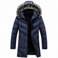 Men's Long Quilted Jacket with Faux-Fur Trim