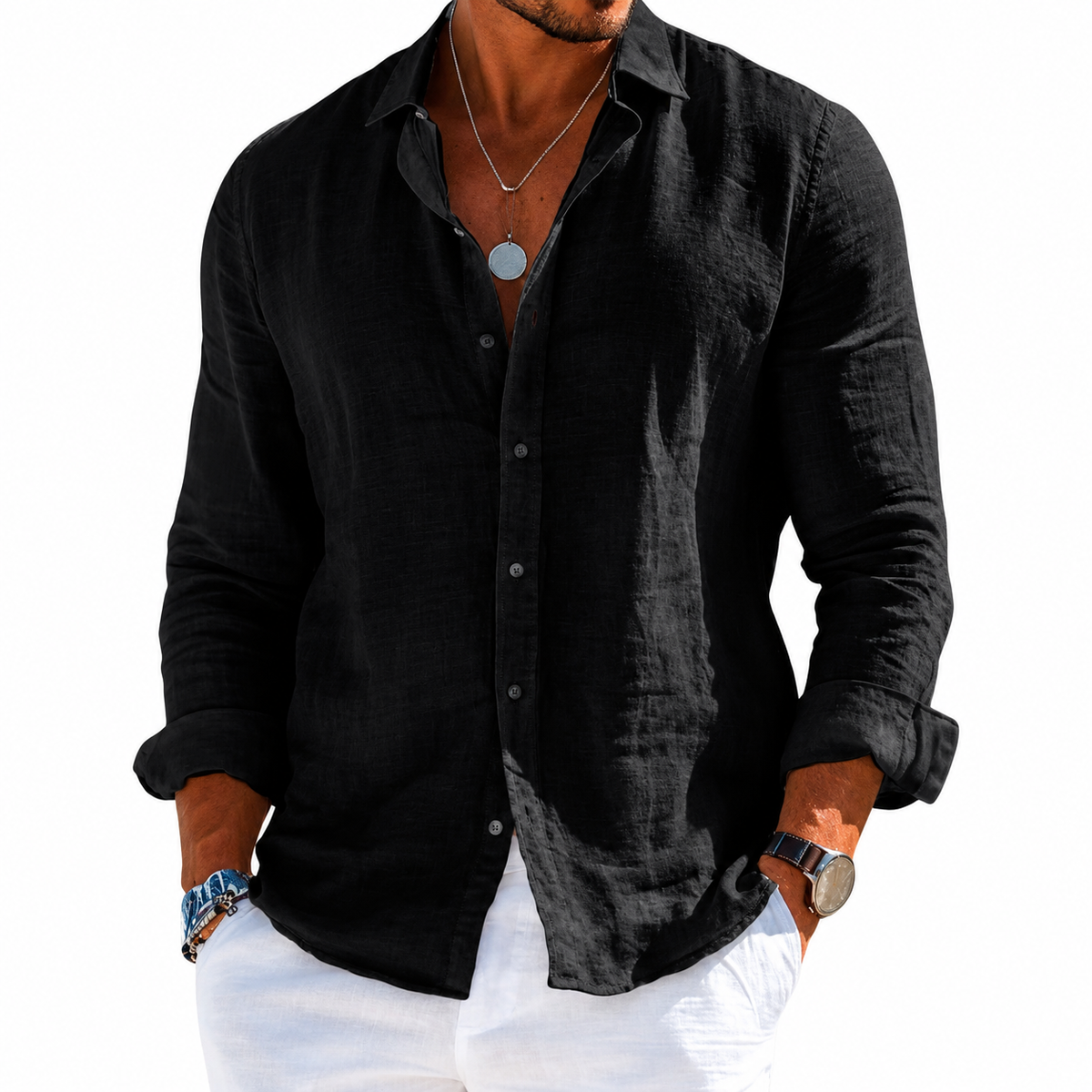 Men's Long Sleeve Casual Linen Shirt