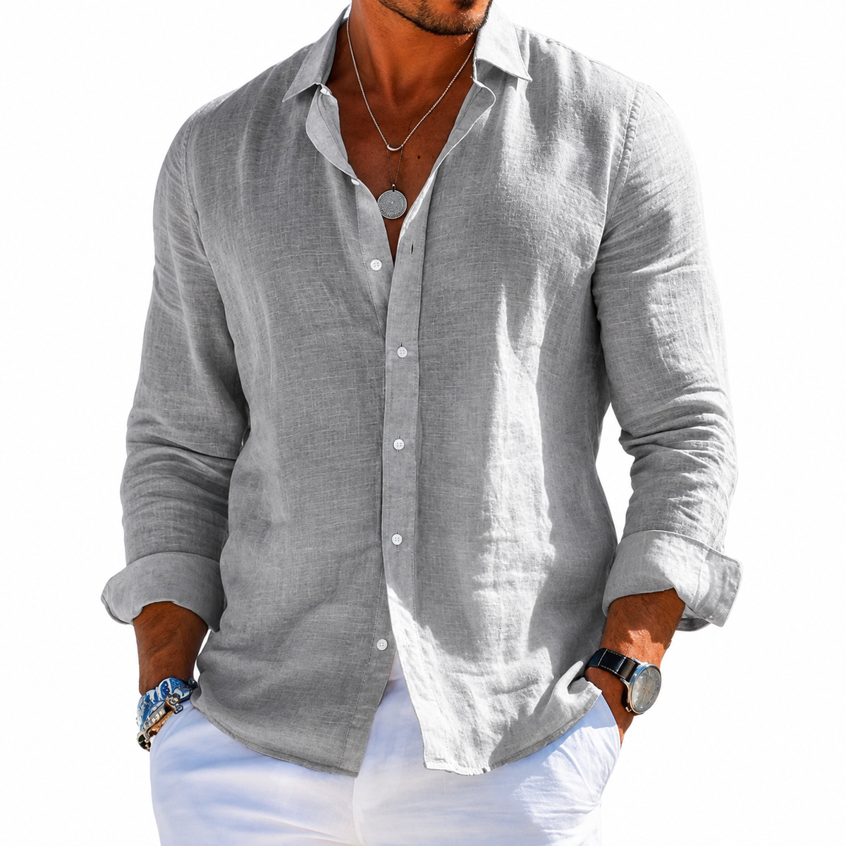 Men's Long Sleeve Casual Linen Shirt