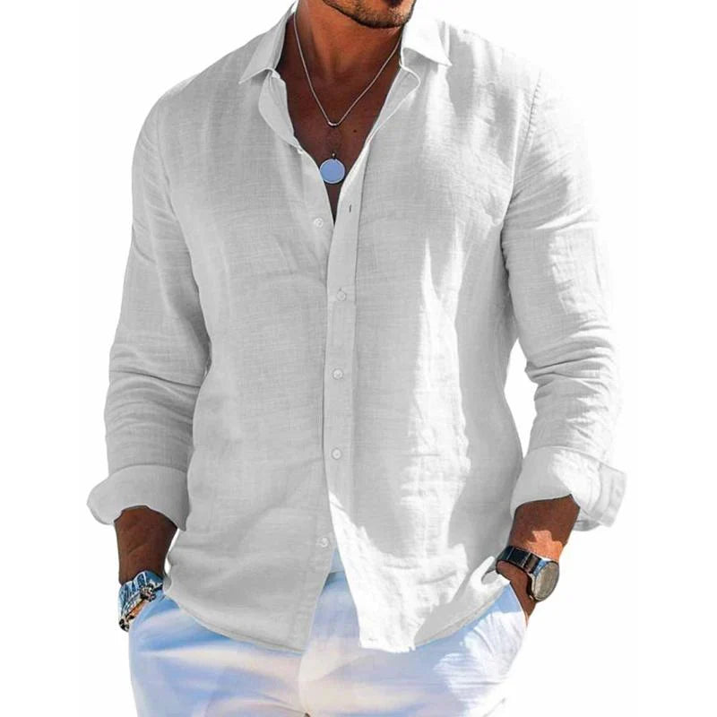 Men's Long Sleeve Casual Linen Shirt
