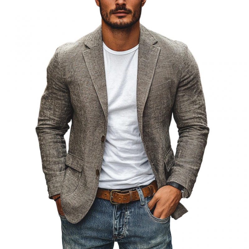 Men's Notched Lapel Blazer with Flap Pockets