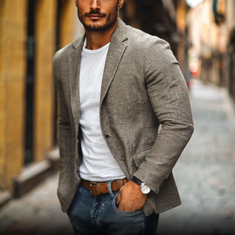 Men's Notched Lapel Blazer with Flap Pockets