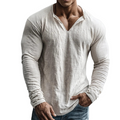 Men's Open V-Neck Shirt with Gathered Cuffs