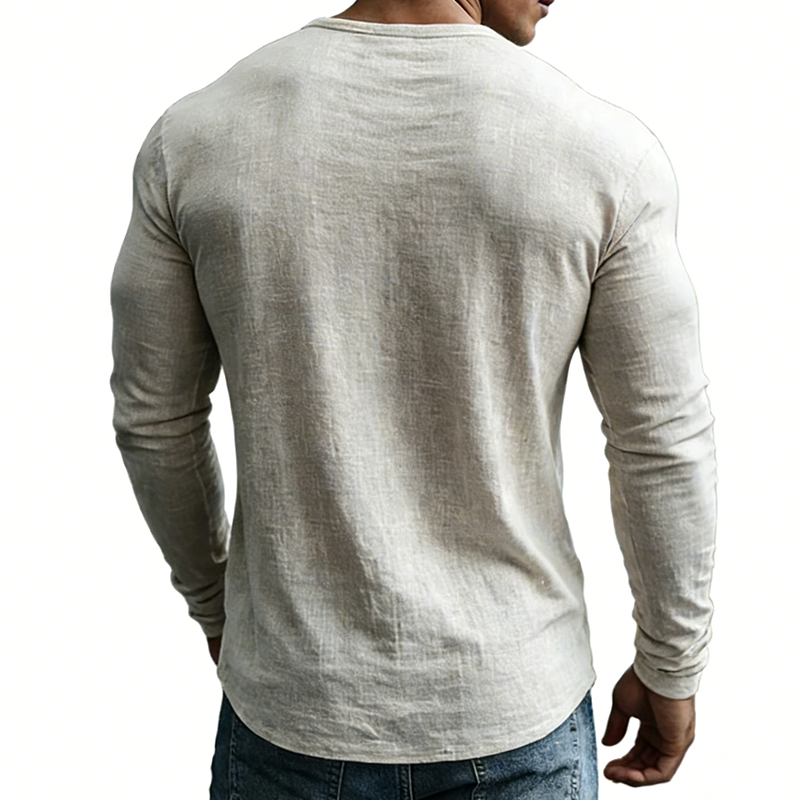 Men's Open V-Neck Shirt with Gathered Cuffs
