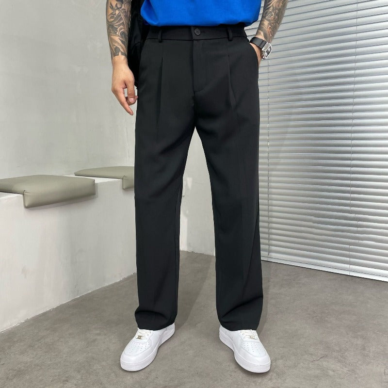 Men's Pleated Trousers with Wide-Leg Cut