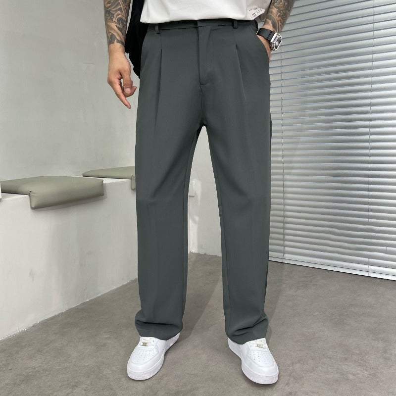 Men's Pleated Trousers with Wide-Leg Cut