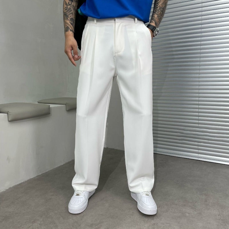 Men's Pleated Trousers with Wide-Leg Cut