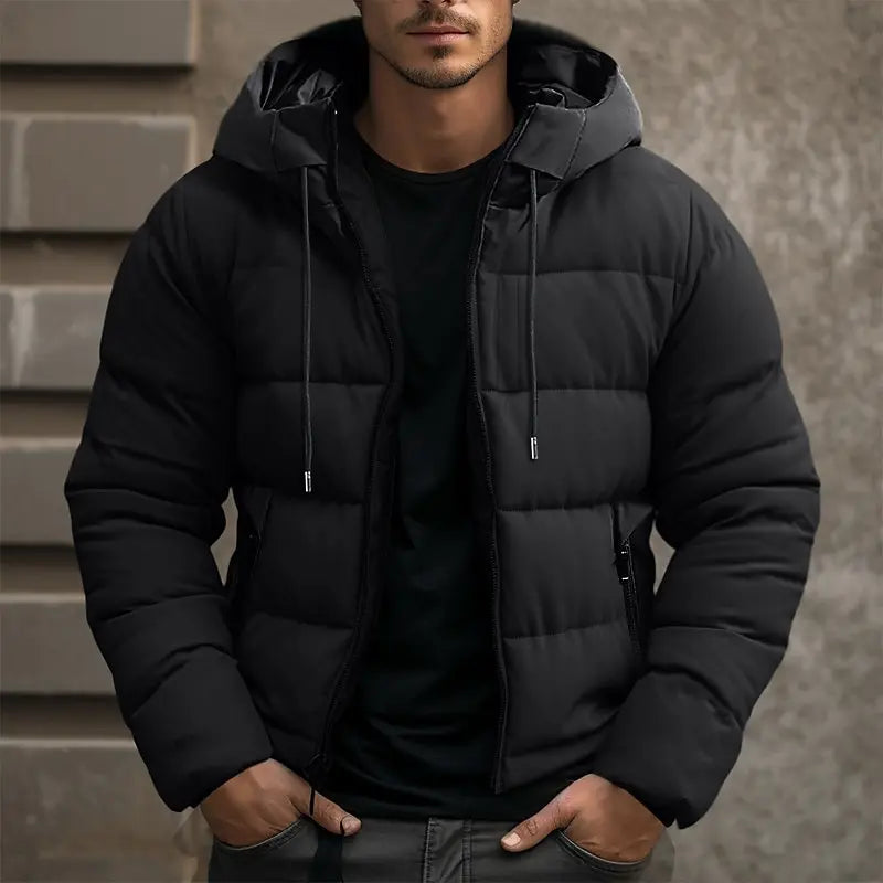Men's Quilted Zip-Front Jacket with Drawstring Hood