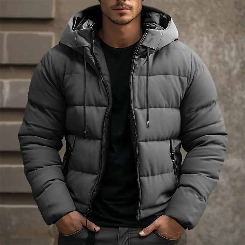 Men's Quilted Zip-Front Jacket with Drawstring Hood