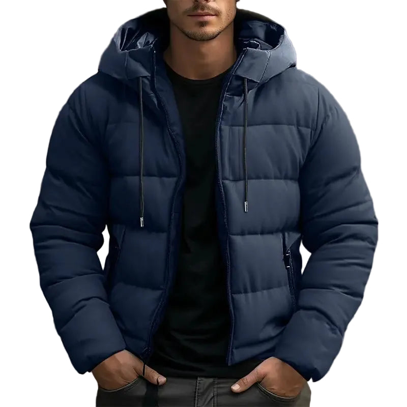 Men's Quilted Zip-Front Jacket with Drawstring Hood