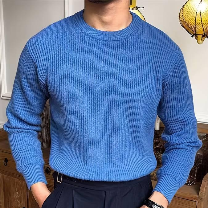 Men's Solid Vertically Ribbed Knit Sweater