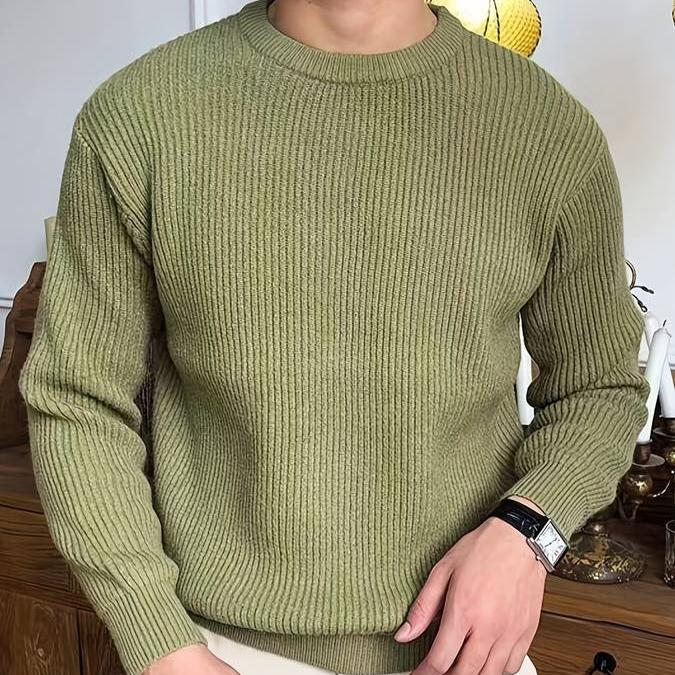 Men's Solid Vertically Ribbed Knit Sweater