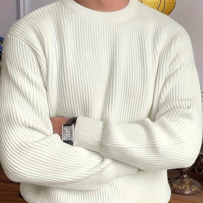 Men's Solid Vertically Ribbed Knit Sweater