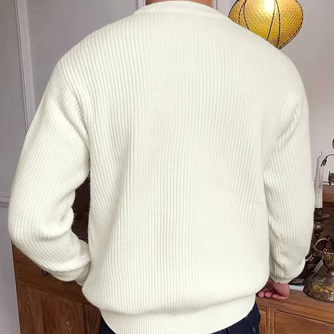 Men's Solid Vertically Ribbed Knit Sweater