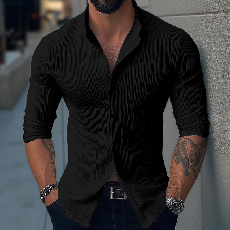 Men's Stand Collar Long Sleeve Casual Shirt