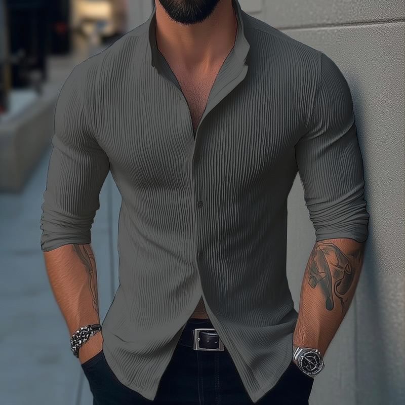 Men's Stand Collar Long Sleeve Casual Shirt