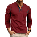 Men's Stand Collar Shirt with Button Placket and Chest Pocket