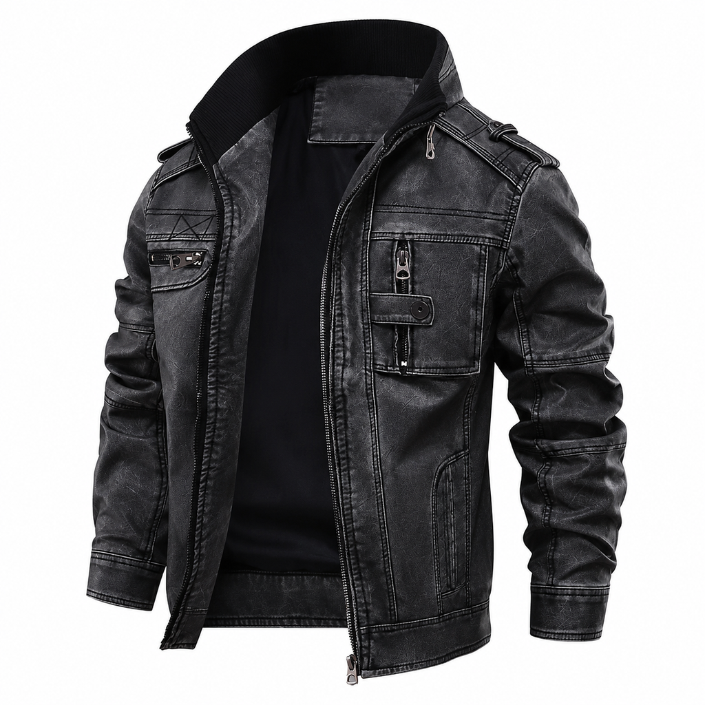 Men's Stand Collar Zip-Front Jacket with Epaulettes