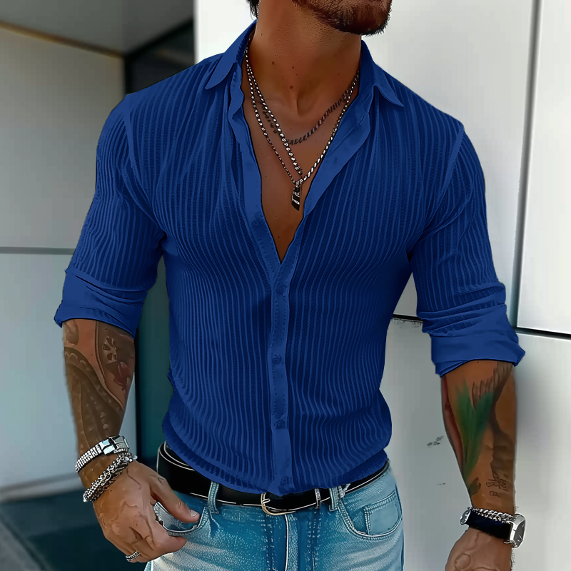 Men's Striped Long Sleeve Linen Shirt