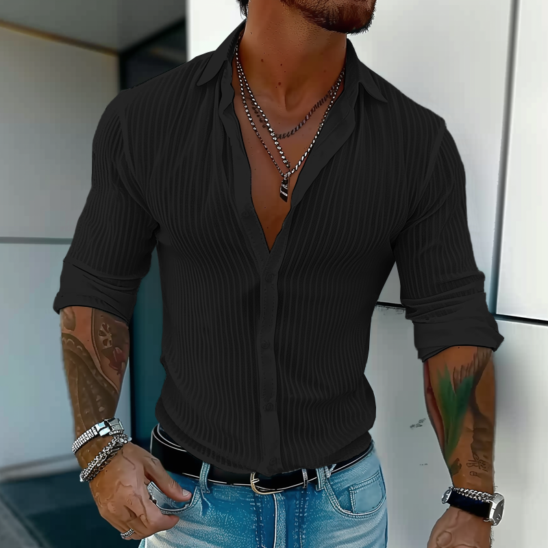 Men's Striped Long Sleeve Linen Shirt