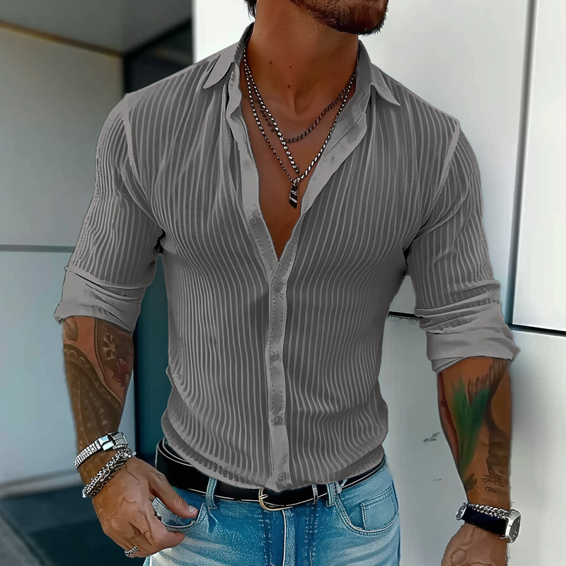 Men's Striped Long Sleeve Linen Shirt