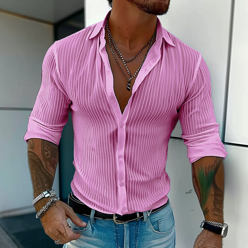 Men's Striped Long Sleeve Linen Shirt