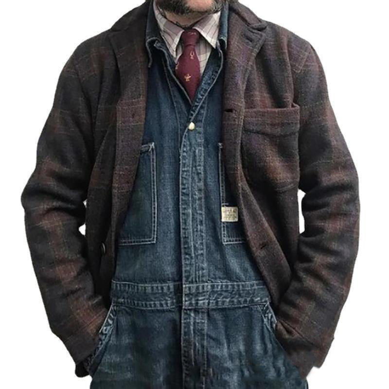 Men's Checkered Lapel Jacket