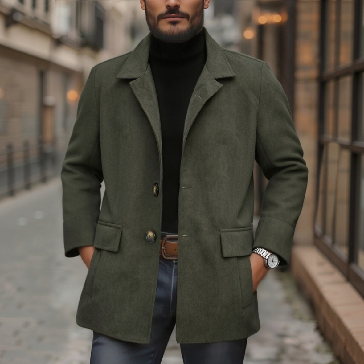 Notched Lapel Blazer with Flap Pockets