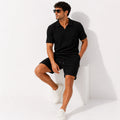 Men’s Stripe Texture Two Piece Polo and Shorts Set